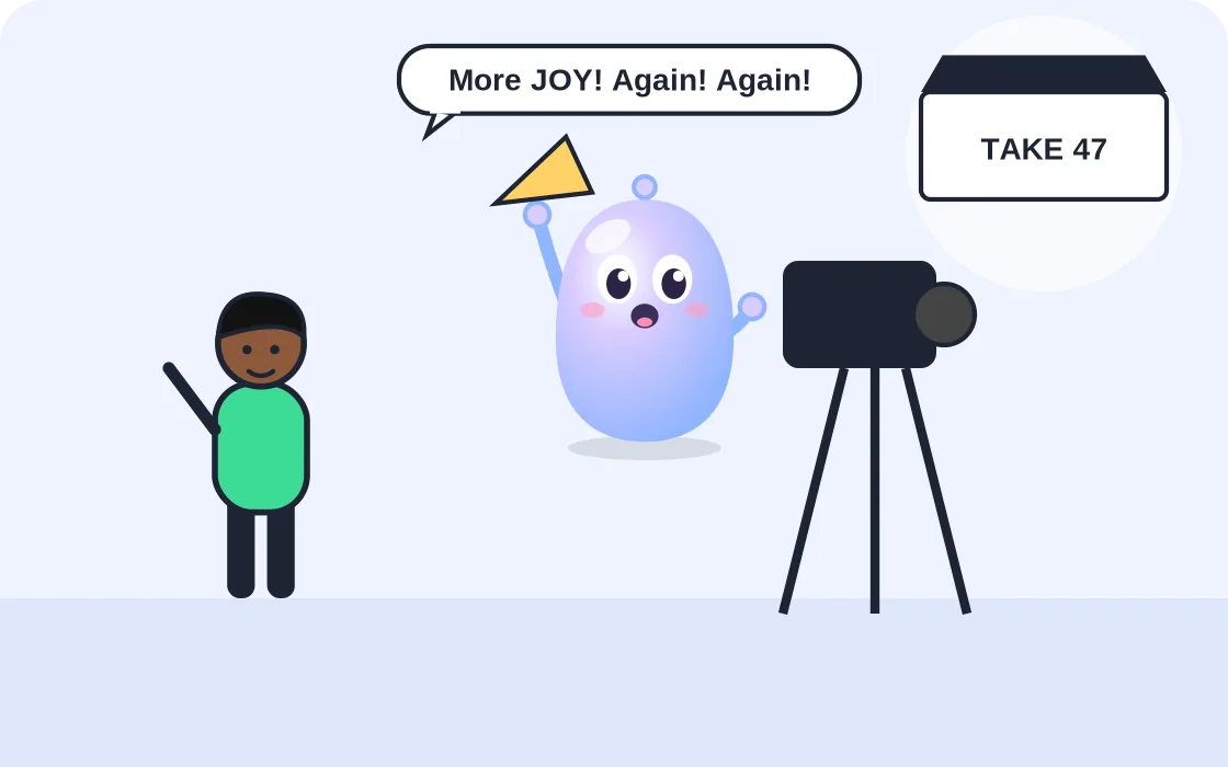 Cartoon robot helping with Video & Voice